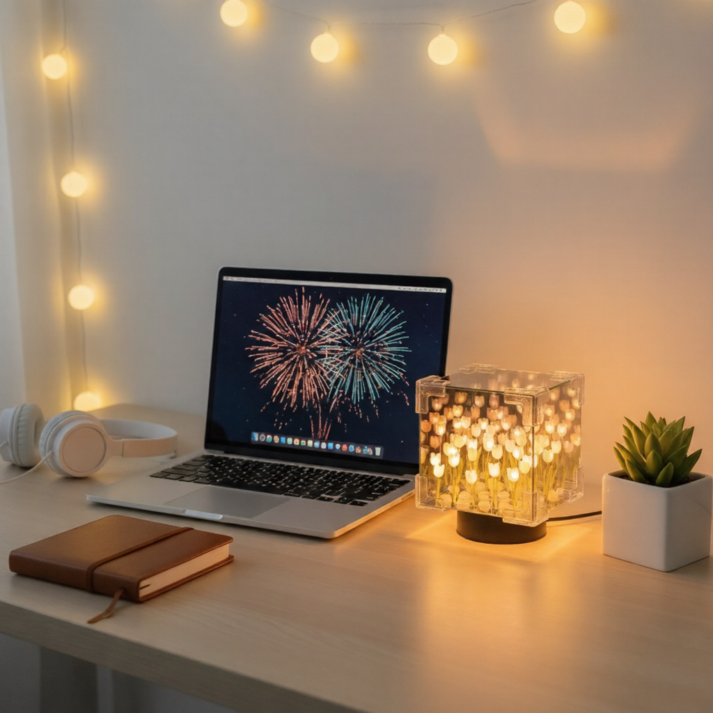 Cubo LED Tulipanes - Luz ambiente con encanto