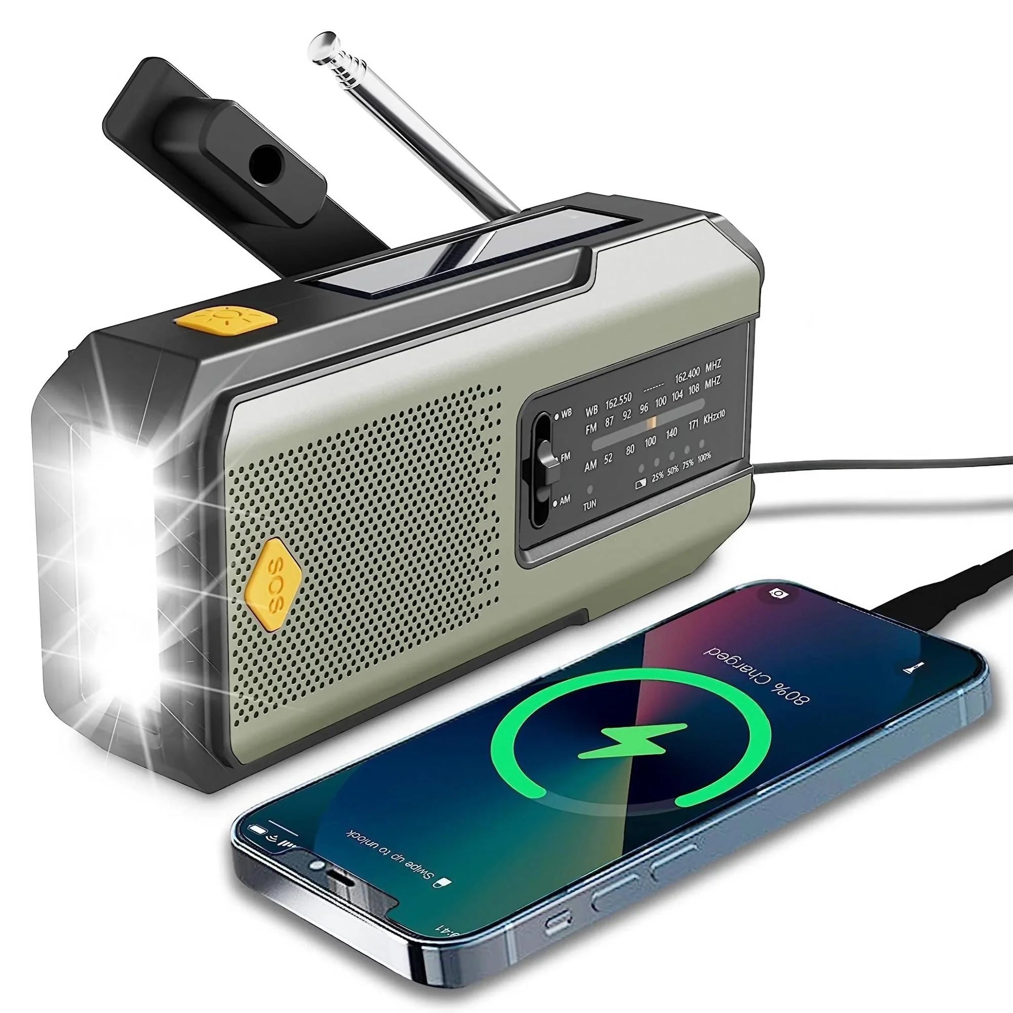 Radio de Emergencia Multifuncional - Luz, Radio y Cargador USB