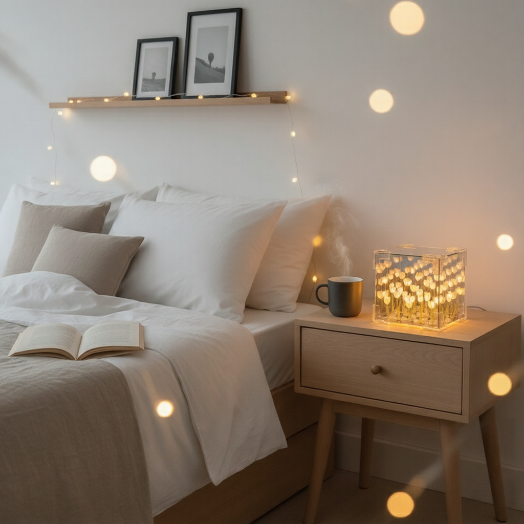 Cubo LED Tulipanes - Luz ambiente con encanto